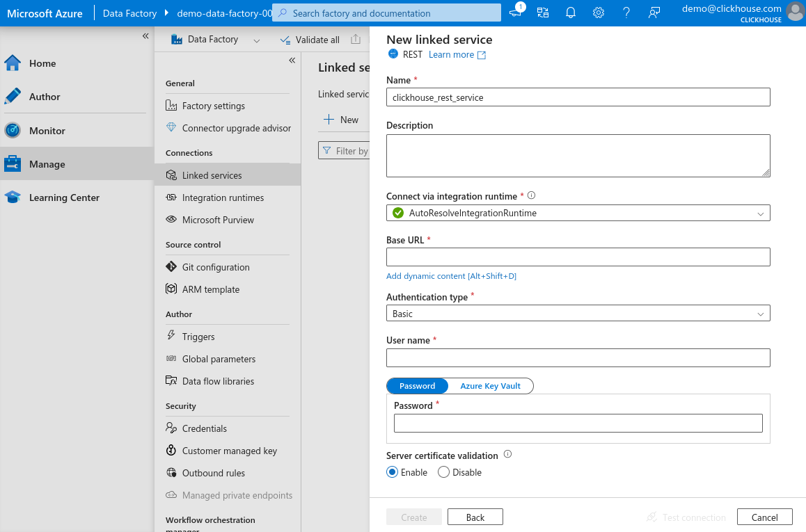 Панель новой связанной службы
